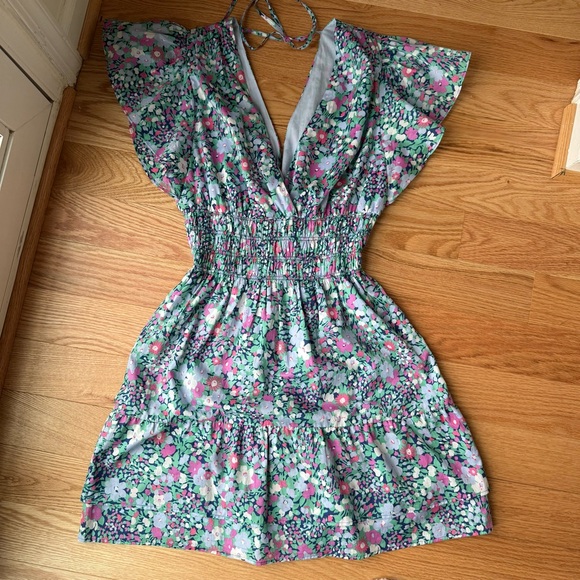 Rails Kimora Floral Cotton Minidress Flutter Sleeve Ruched Waist - Size Small - Picture 7 of 8